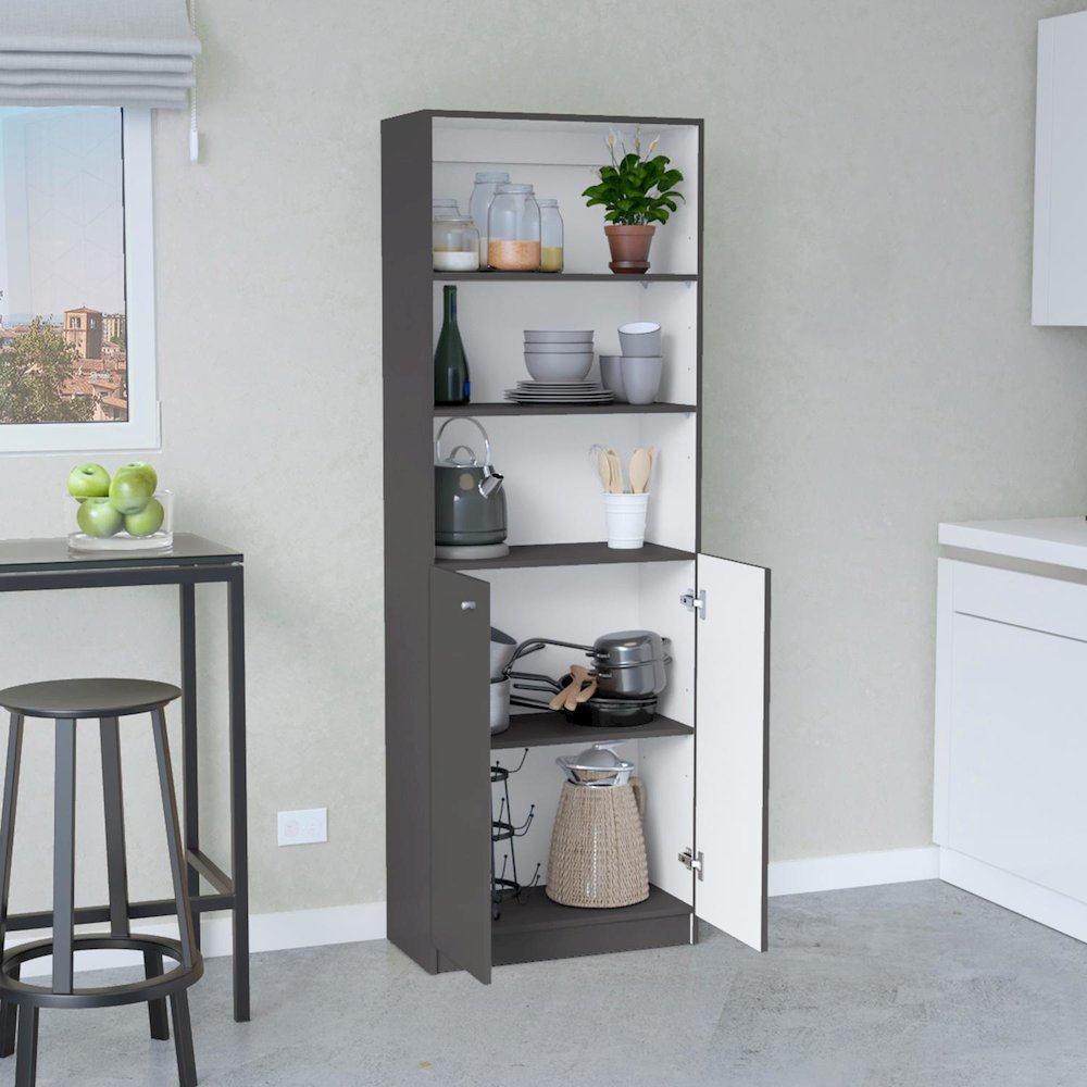 Home 2-Door Bookcase Matt Gray / White MDF. Picture 5