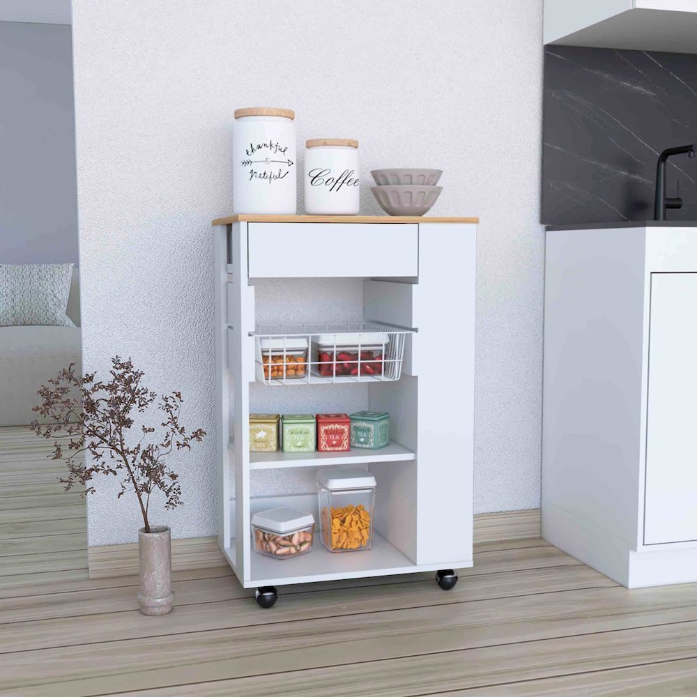 Blosson Kitchen Cart White / Light Oak MDF. Picture 3