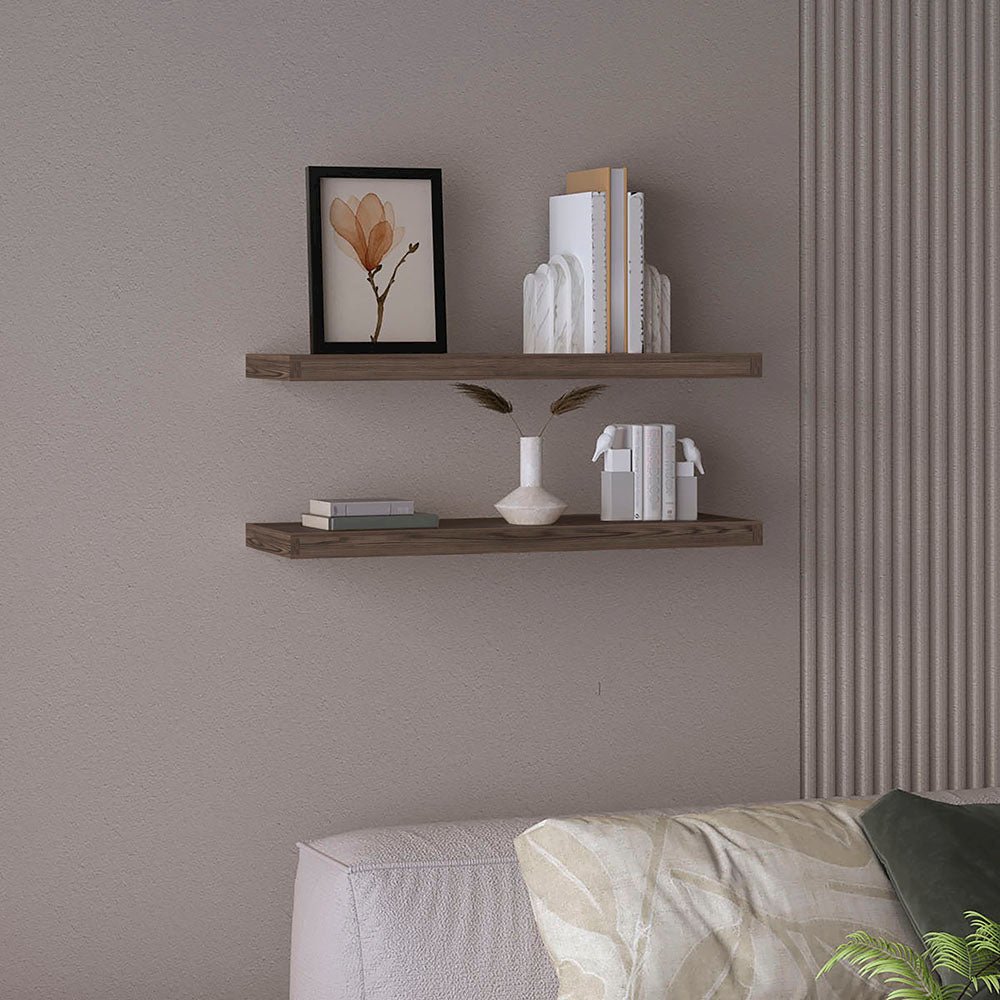 Ecco 31.5" Wide Floating Shelves Set of 2 Dark Walnut MDF. Picture 3
