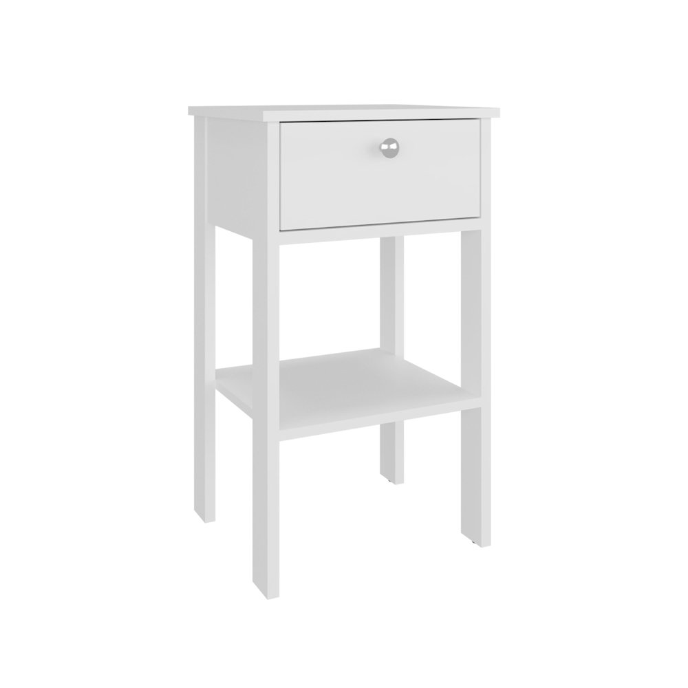 Newcastle Nightstand With One Drawer And Open Shelf, Modern Bedside Table, White. Picture 1