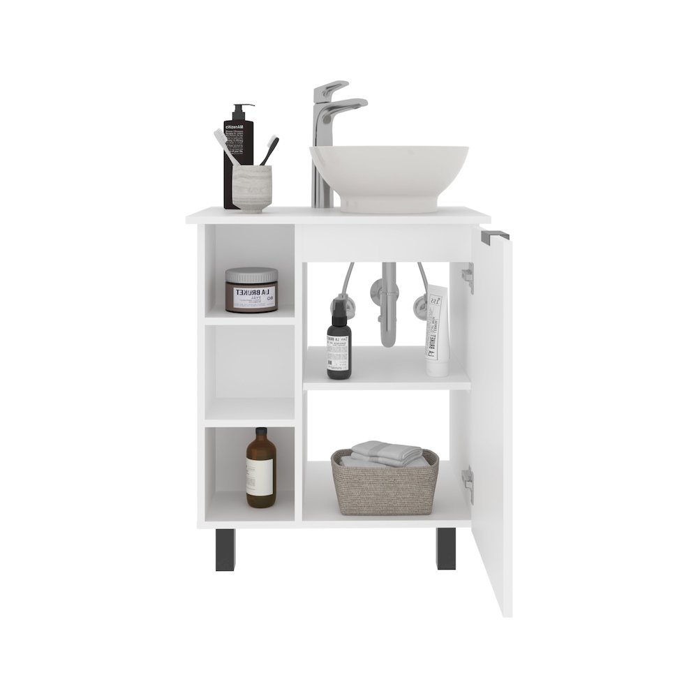 Floating  Vessel Sink Bathroom Vanity, Double Doors, And Storage Shelf, White. Picture 2
