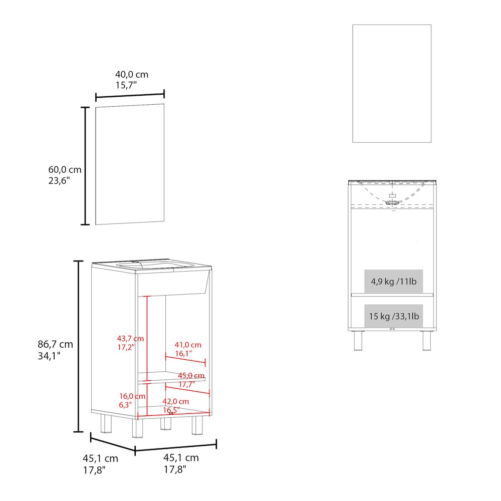 Brady Mirror Bathroom Cabinet , One Door, Two Shelves, White. Picture 3