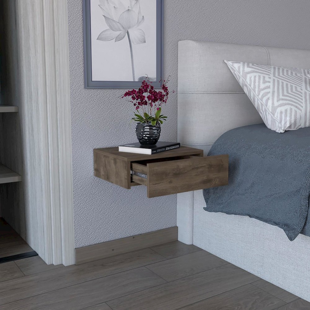 Milano Floating Nightstand Dark Brown MDF. Picture 5