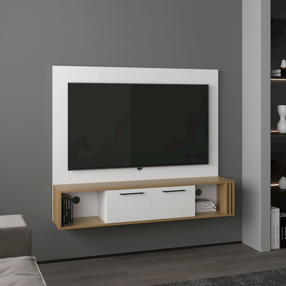 Vance Floating Entertainment Center Natural Oak - White MDF. Picture 3