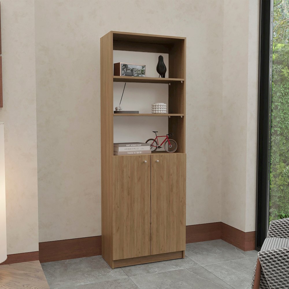 Home Bookcase, Dual Doors Natural Oak MDF. Picture 2