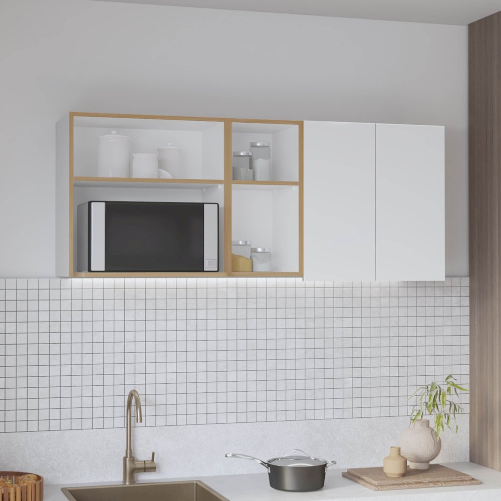 Corinto Wall Cabinet White - Natural Oak MDF. Picture 5