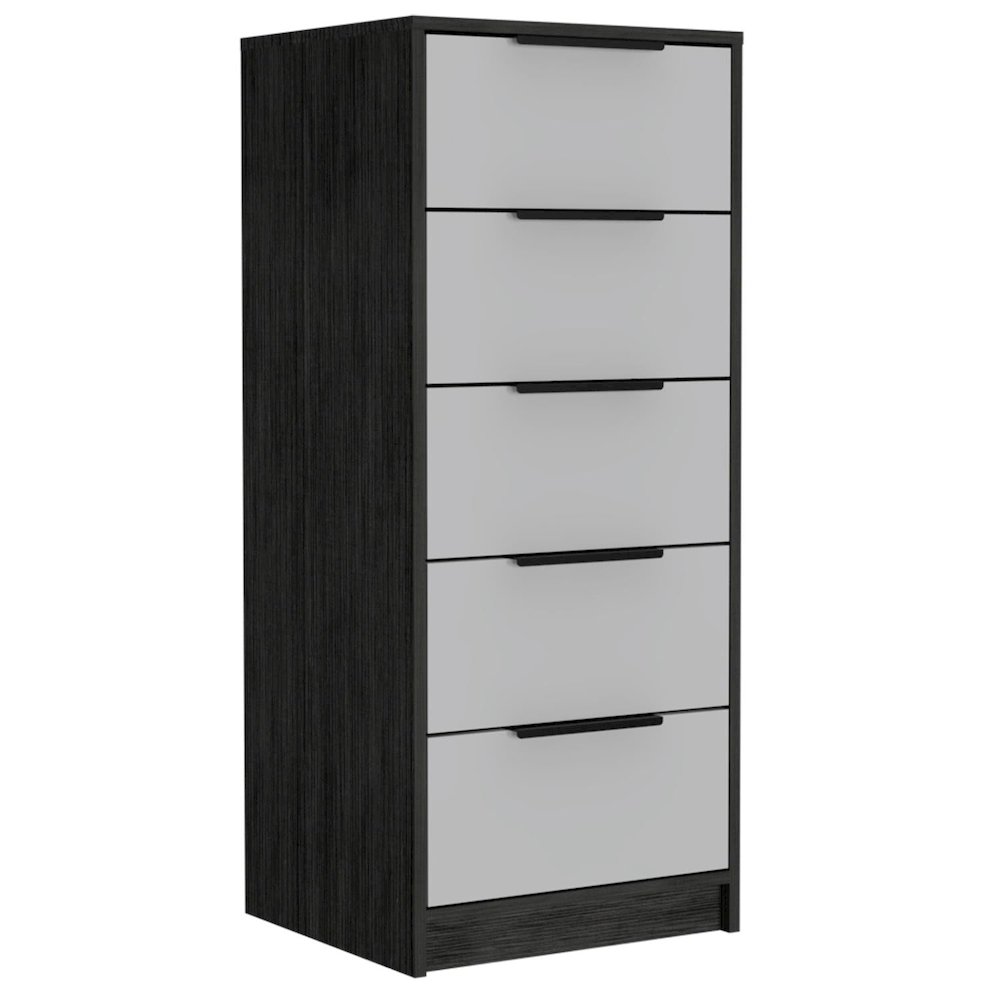 Kaia Five Drawer Dresser Smokey Oak / White MDF. Picture 1