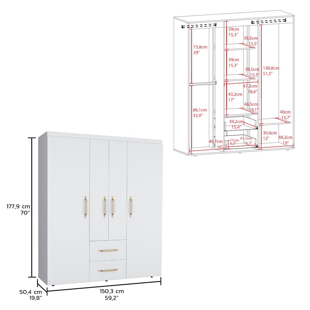 Bariloche 4-Door Armoire White MDF. Picture 5