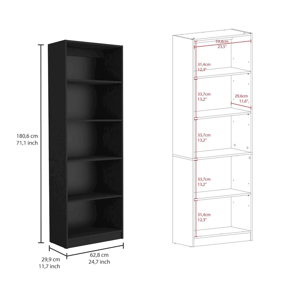 Home 4 Shelves Bookcase Black MDF. Picture 4
