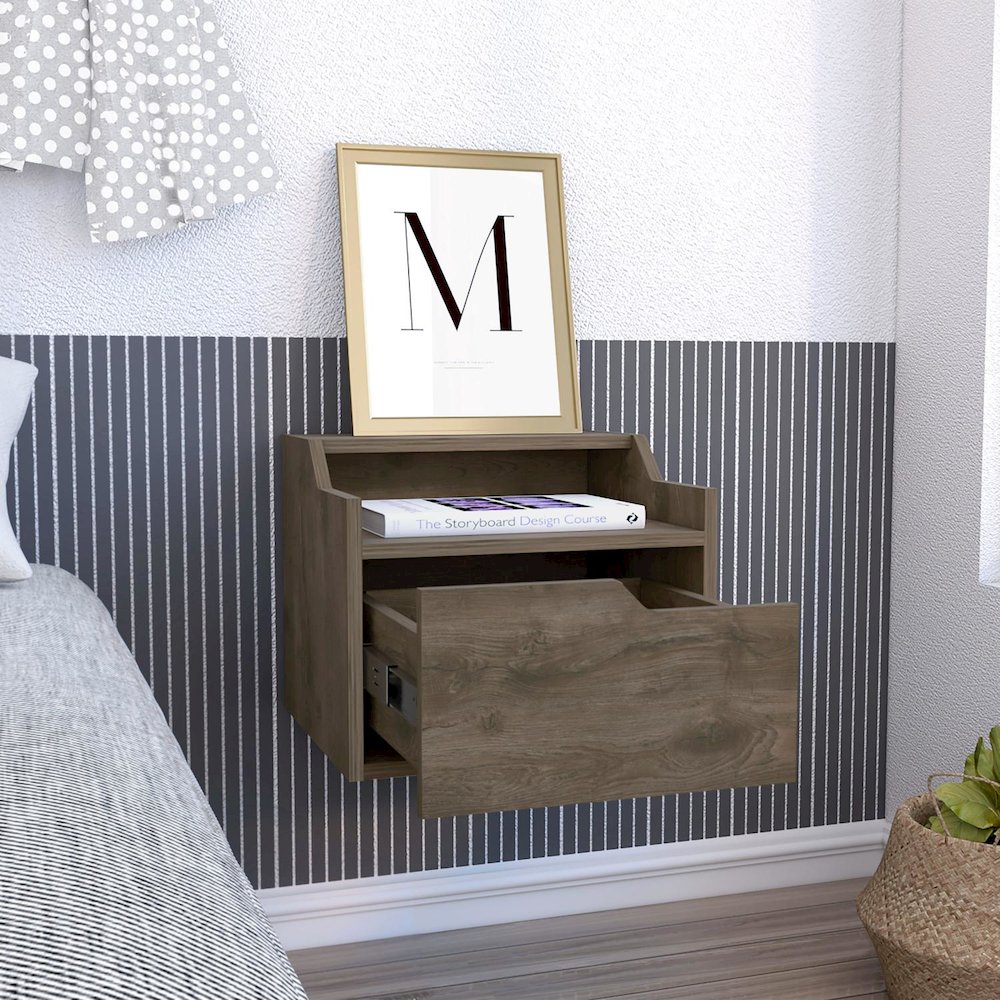 Busan Floating Nightstand Dark Brown MDF. Picture 5