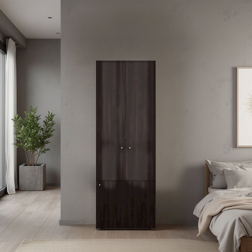 3 Door Closet System with Hanging Rod, Interior Shelves, Stained Walnut. Picture 4