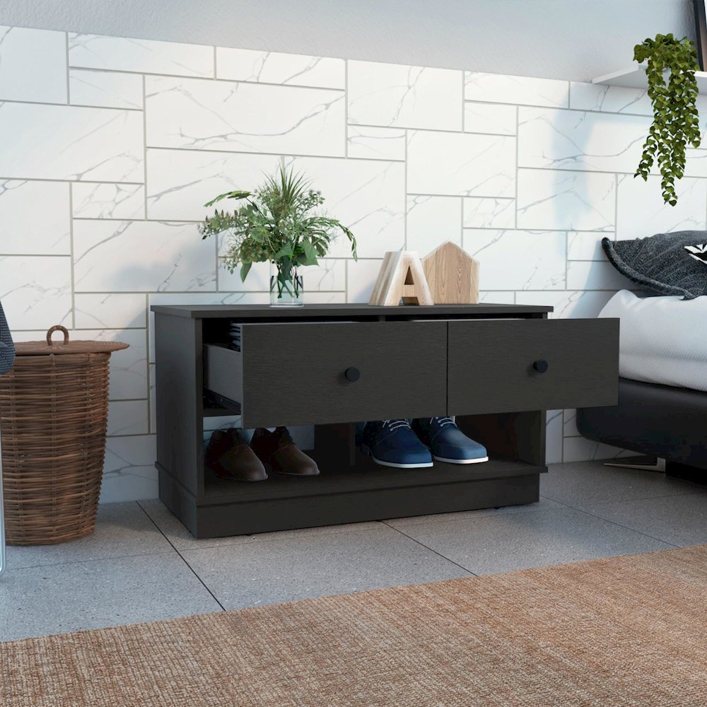 TuHome Hamilton Storage Bench Black MDF. Picture 5