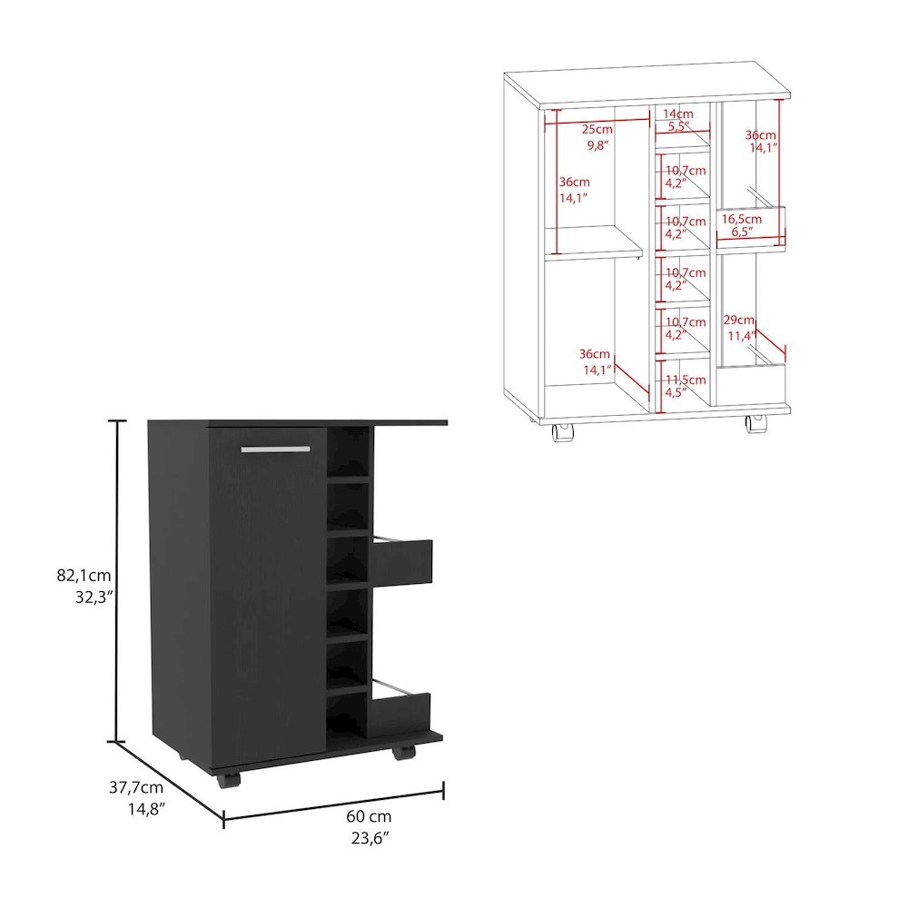 Bar Cart Black MDF. Picture 4