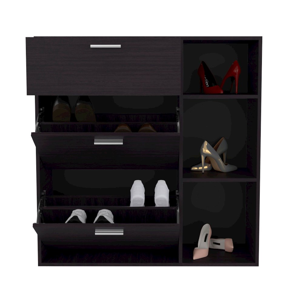 3-Door Shoe Rack with Interior Shelves, Side Shelves, One Drawer Storage Cabinet. Picture 2