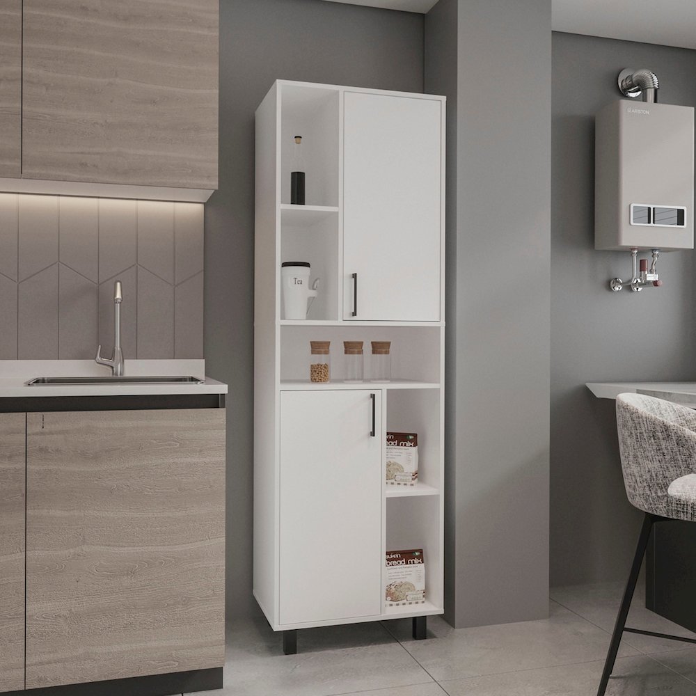 Bryce Pantry Cabinet With Two Doors And Multiple Storage Compartments, White. Picture 4