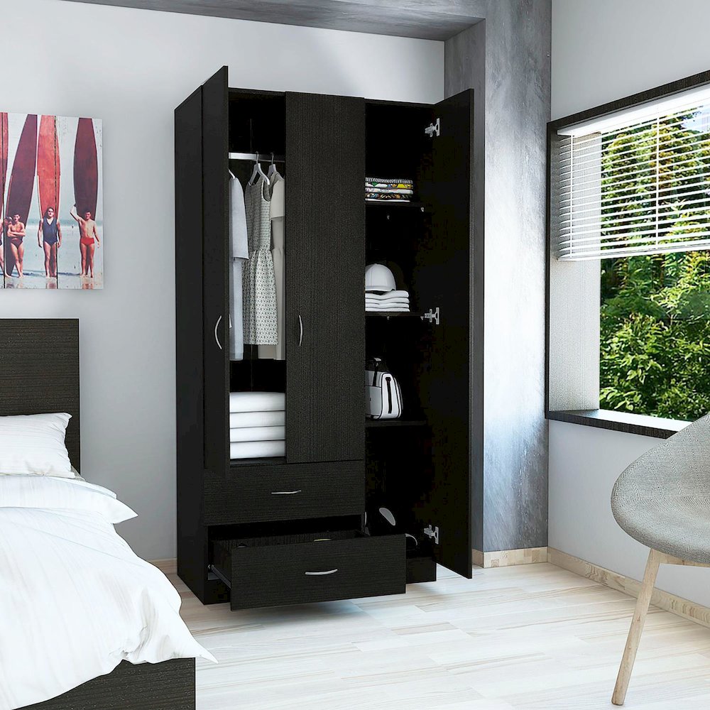 Austral Three Door Armoire Black MDF. Picture 5