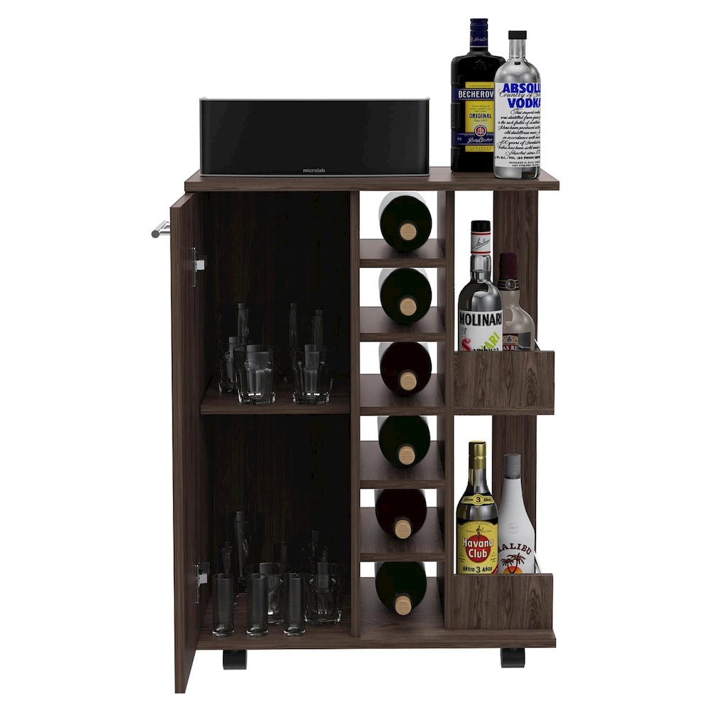 Bar Cart Dark Walnut MDF. Picture 2