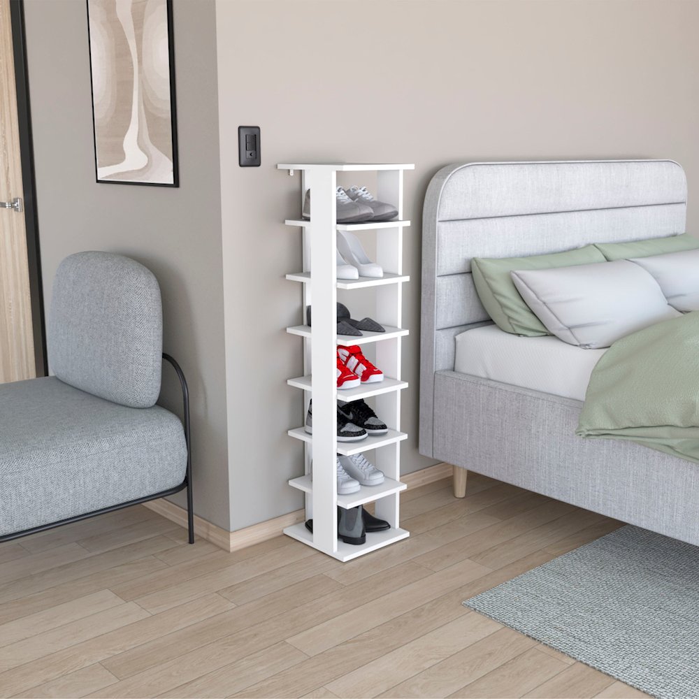 Odesto Vertical Shoe Rack White MDF. Picture 3