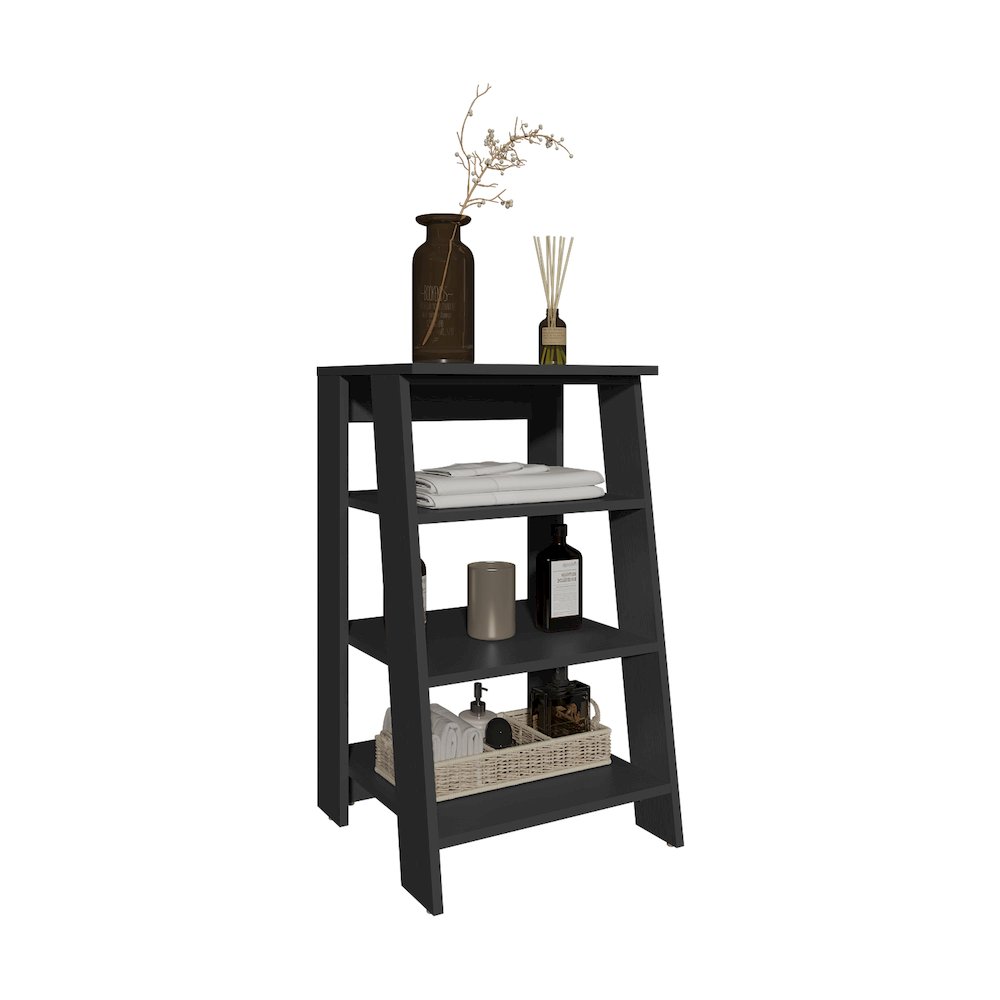 BATHBI 4-Tier Ladder Shelf Black Wengue MDF. Picture 1