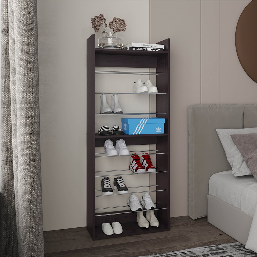 10-Tier Shoe Rack With Slim Vertical Design, Freestanding Footwear Storage,Black. Picture 4