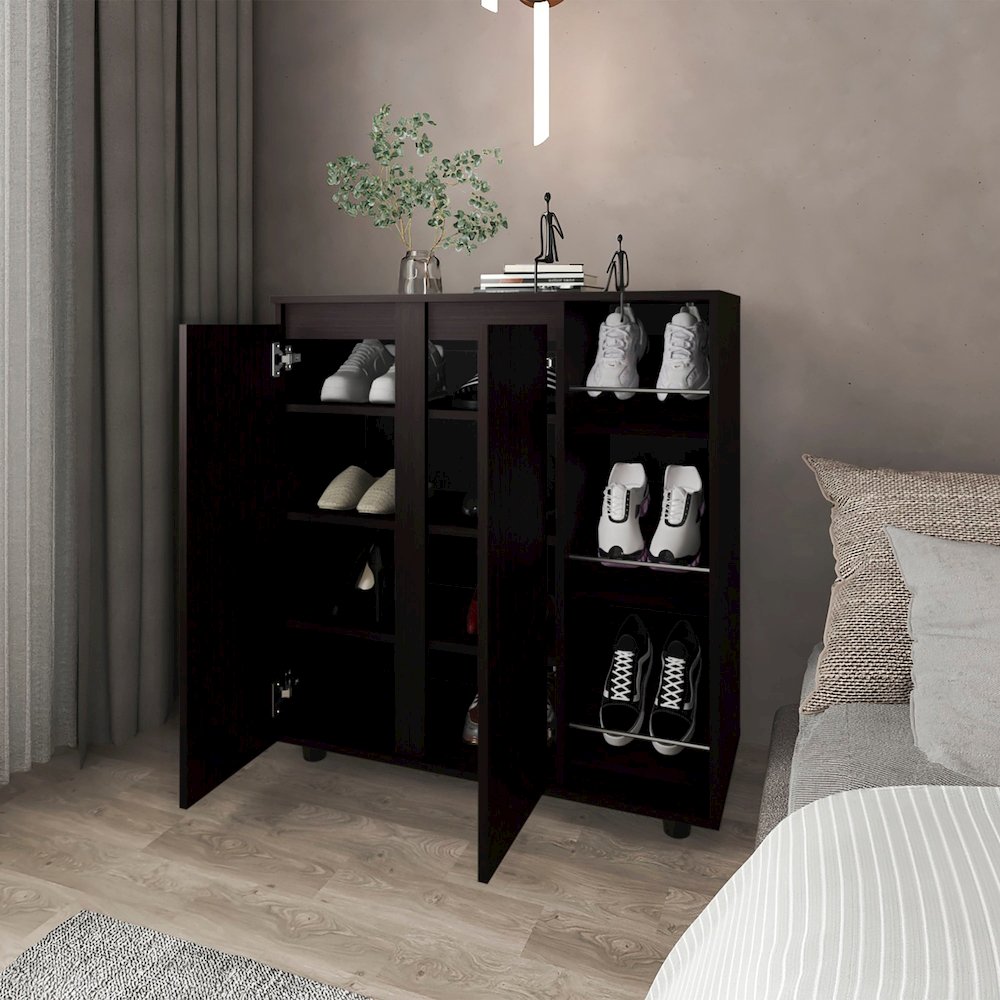 Houck Shoe Rack with 3 Side Tiers, Compact Storage, Black. Picture 5