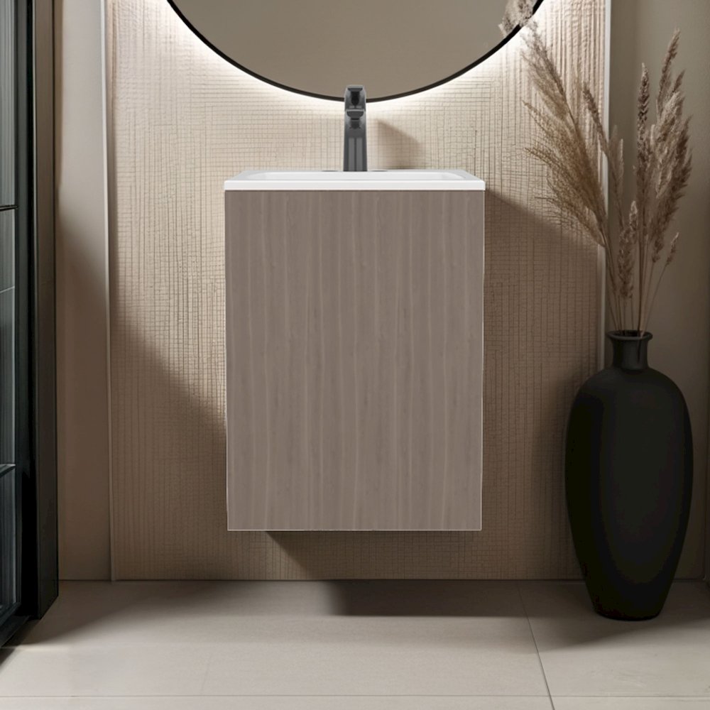 Standing Bathroom Vanity With One Door Cabinet And Open Shelf, Light Gray. Picture 4