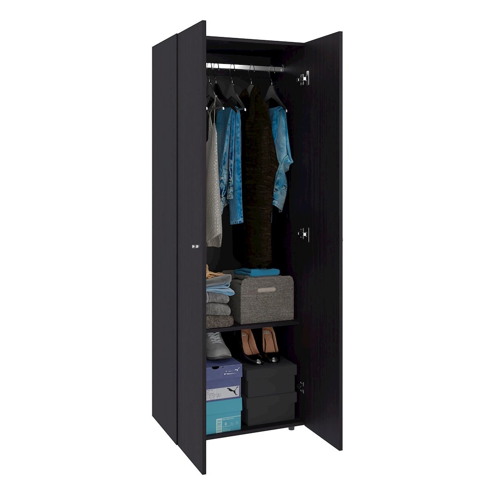 2 Doors Closet System Armoire, Hanging Rod and Storage Shelf, Armoire, Black. Picture 1