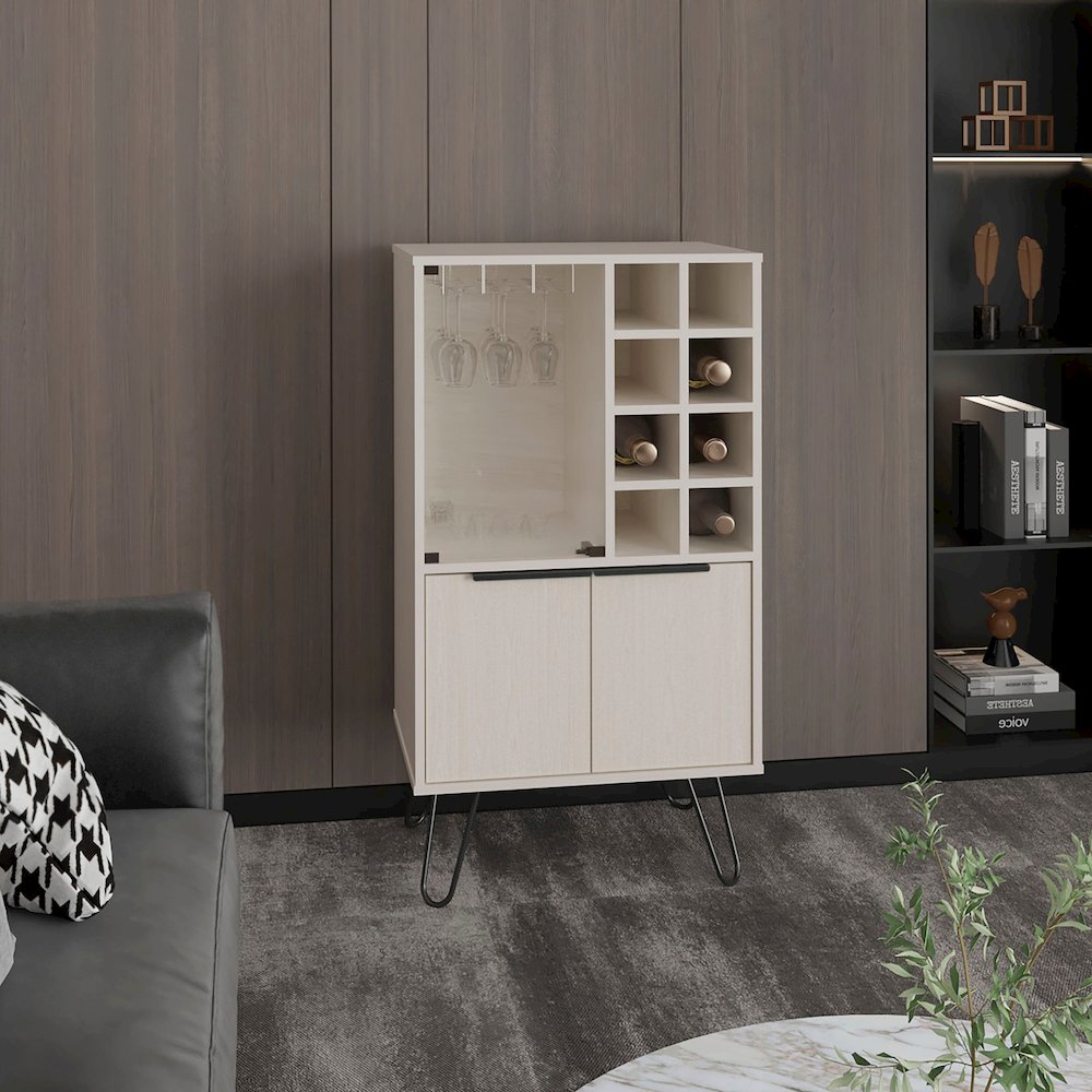 Aster 23" Wide Bar Cabinet White Washed Oak MDF. Picture 4