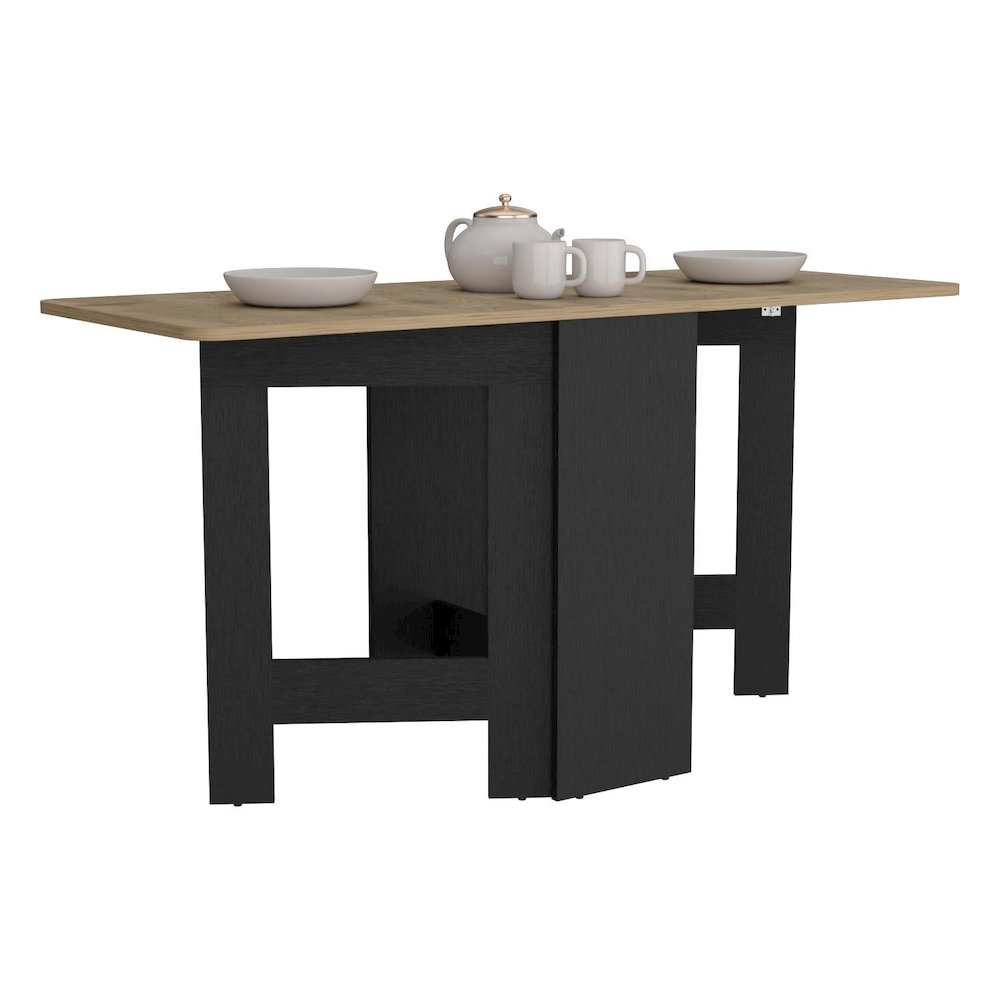 Gateleg Folding Table Black / Macadamia MDF. Picture 2