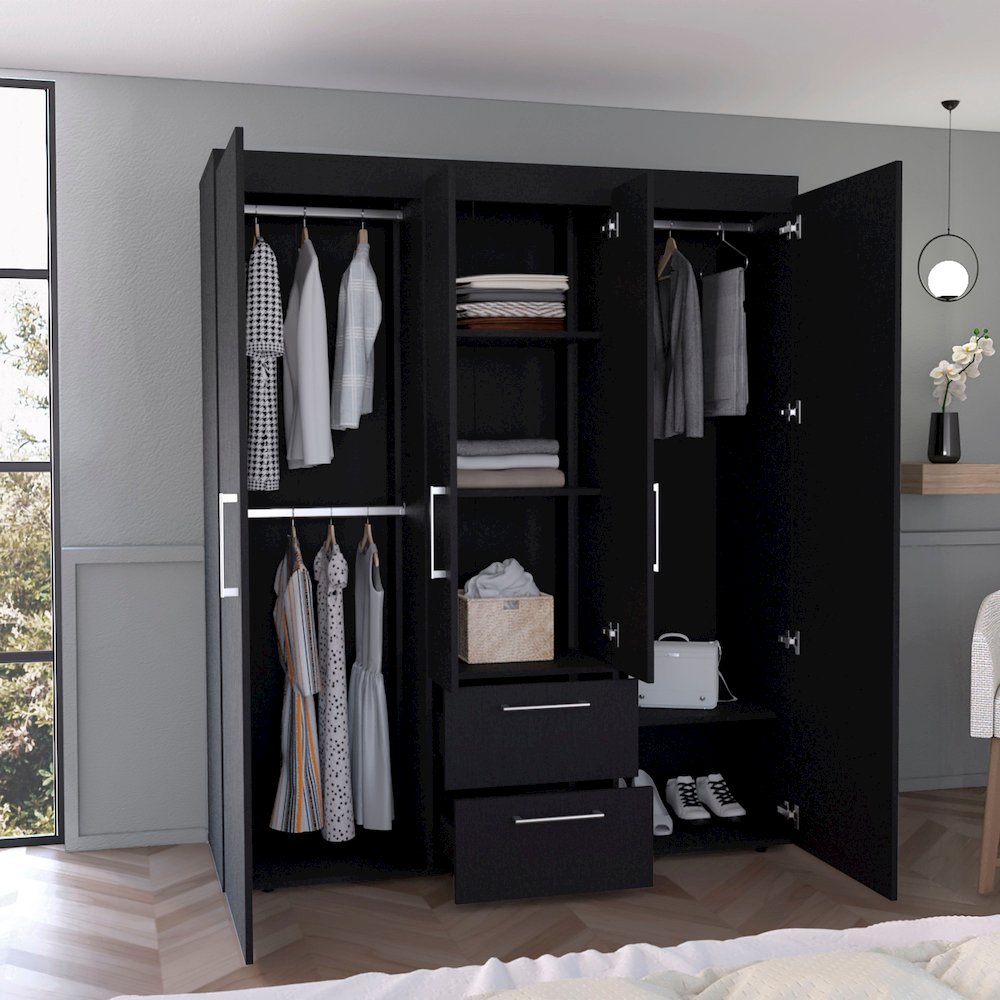 Bariloche 4-Door Armoire Black MDF. Picture 3