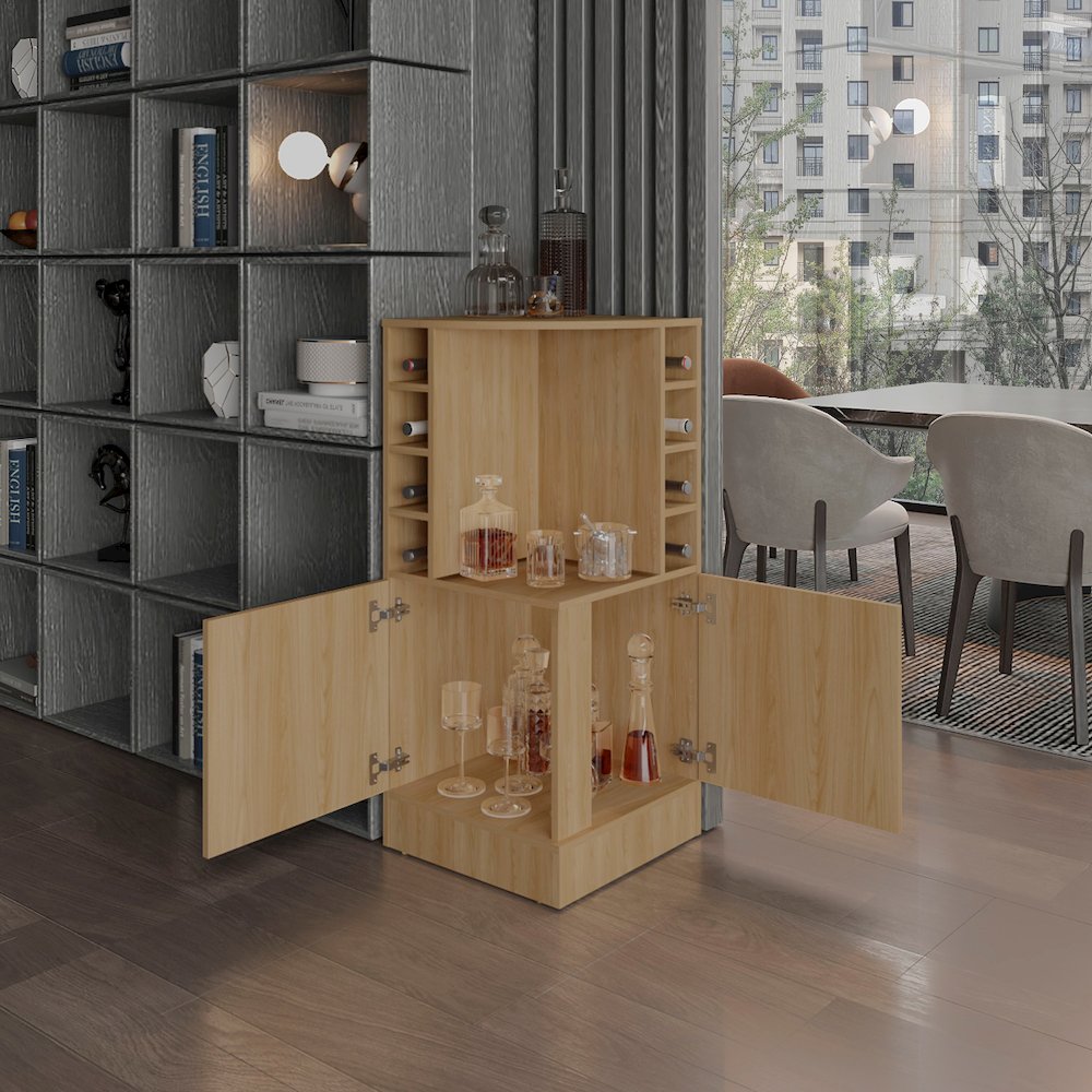 Jakes 42" Tall Corner Bar Cabinet Natural Oak MDF. Picture 5