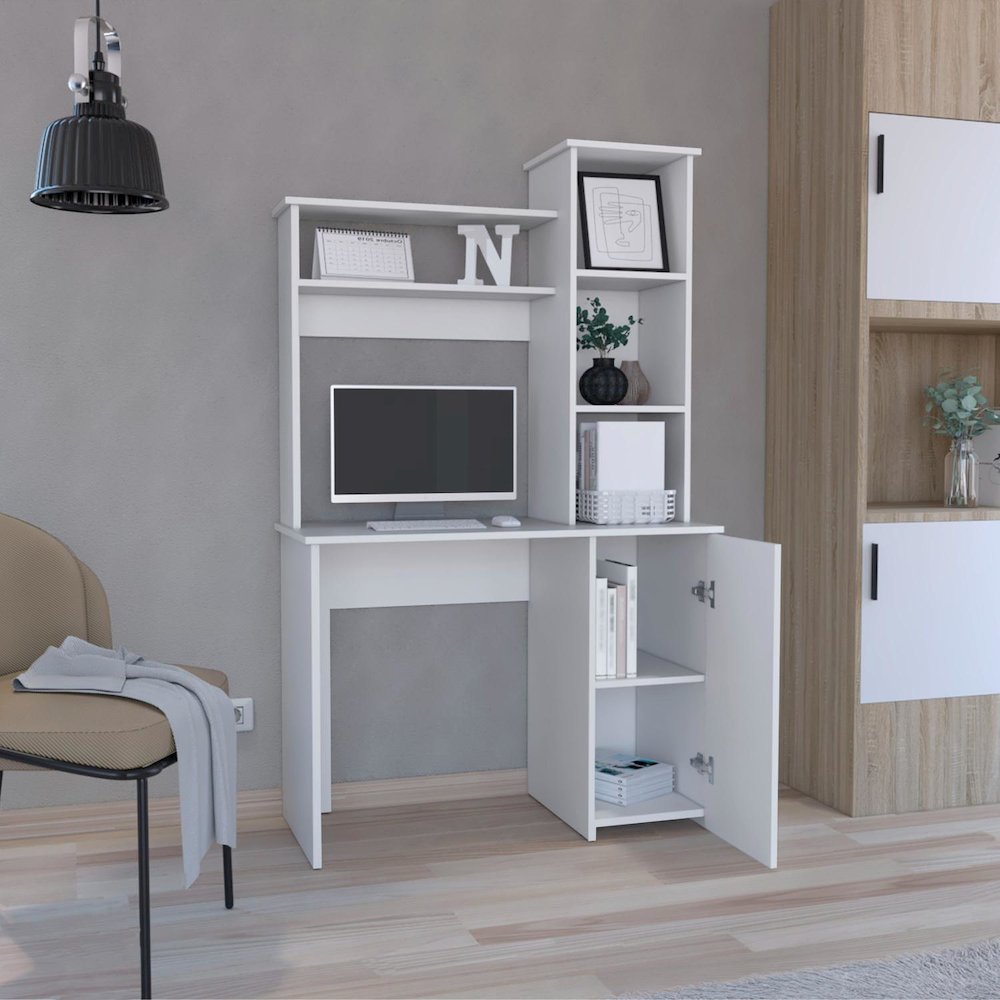 Carson Computer Desk with Hutch White MDF. Picture 3