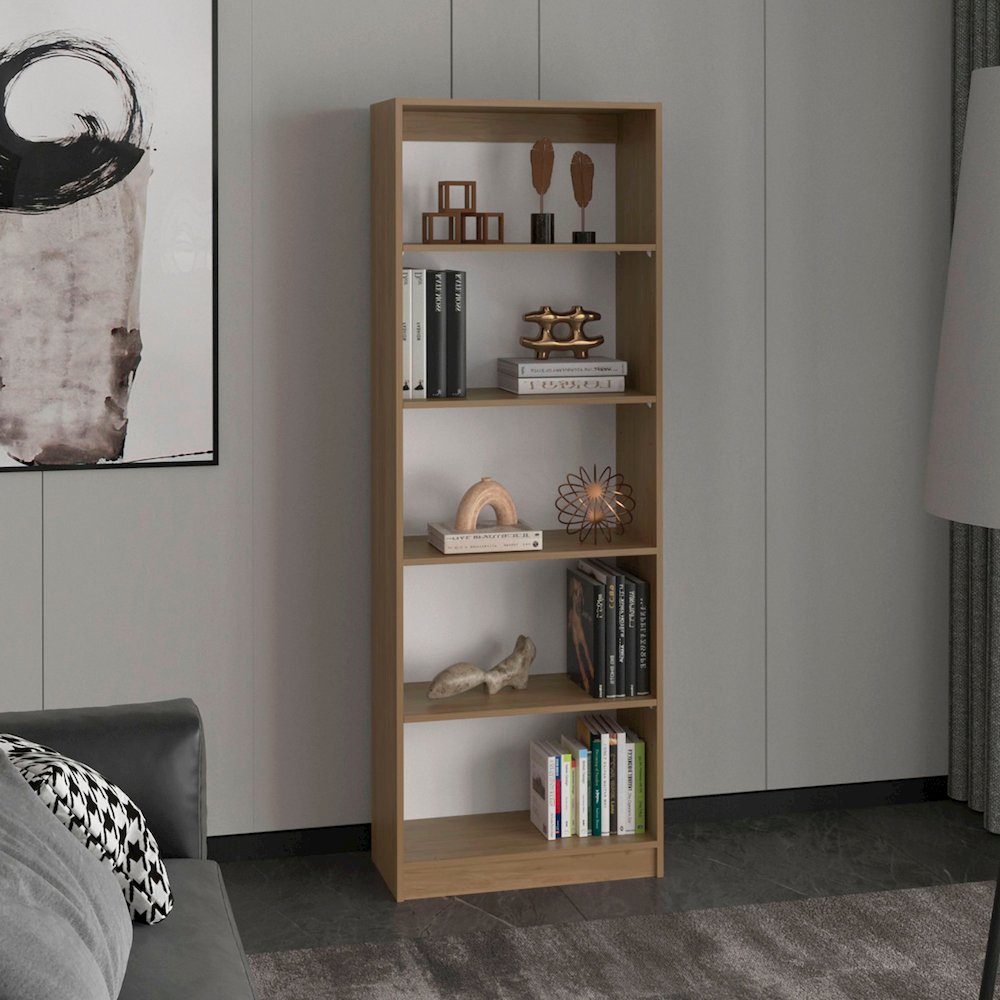 Home 4 Shelves Bookcase  Natural Oak MDF. Picture 3