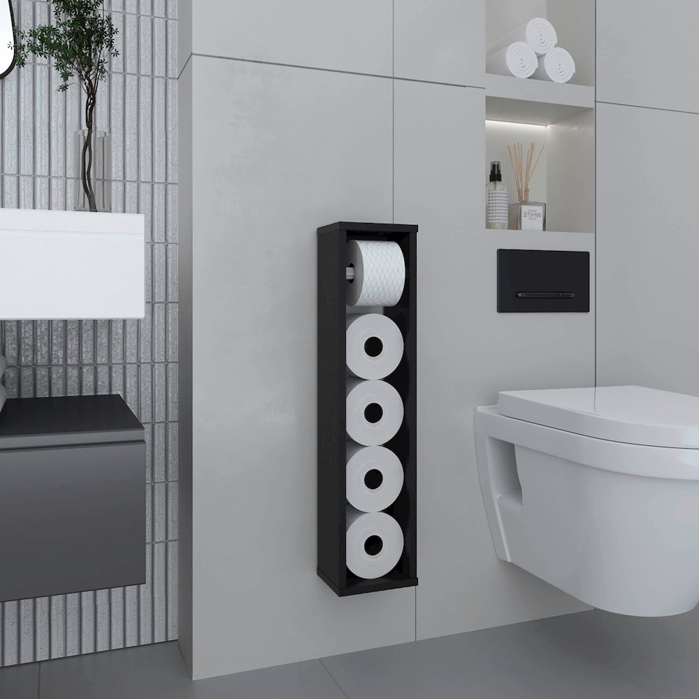 Bali Toilet Paper Holder Shelf Black Wengue MDF. Picture 3