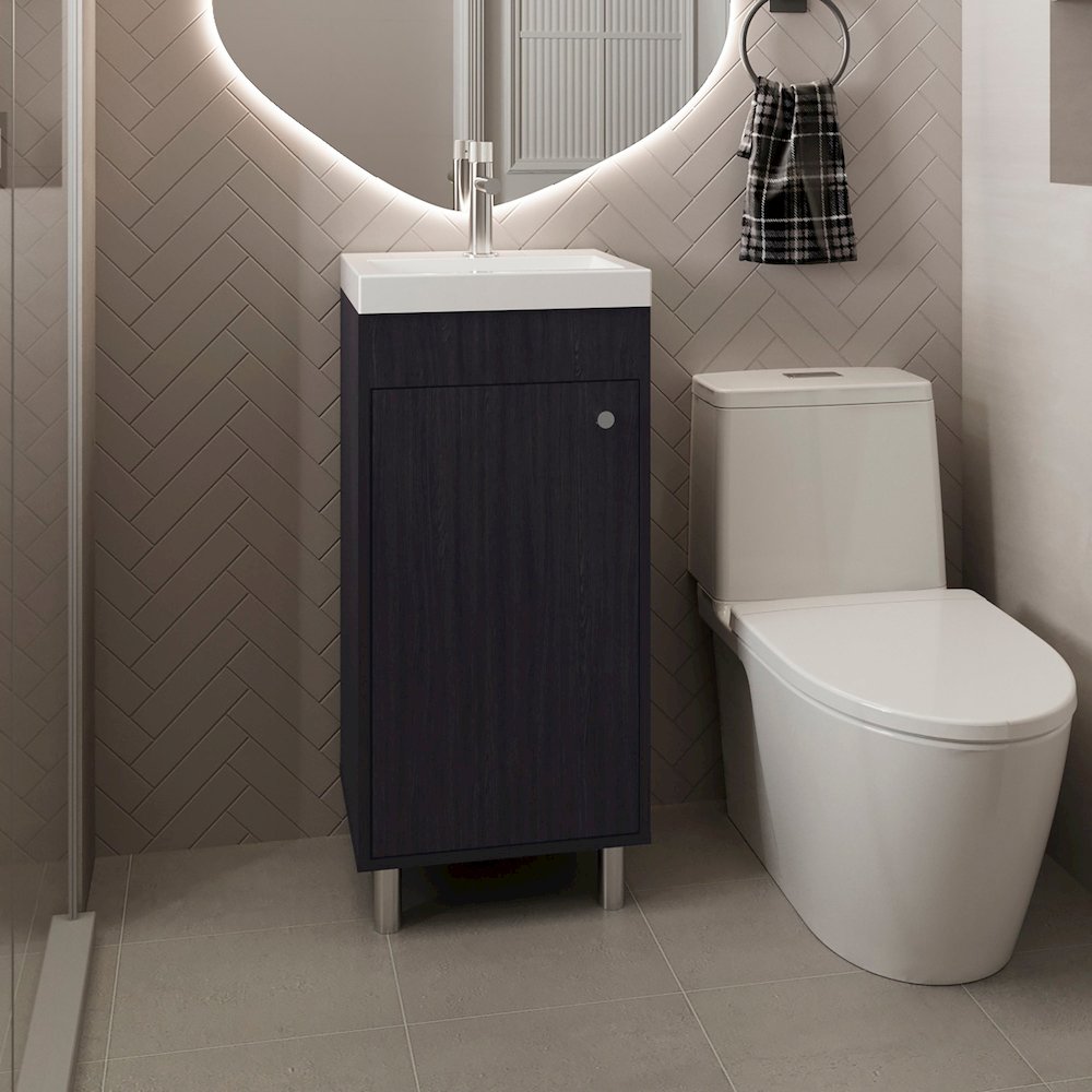 Freestandin Bathroom Vanity With One Door, Two Shelves, Sink Base Cabinet, Black. Picture 4