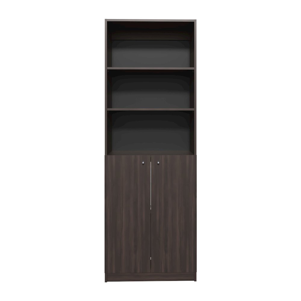 2 Door Bookcase Cronos, 2 Open Shelves And Concealed Storage, Stained Walnut. Picture 1