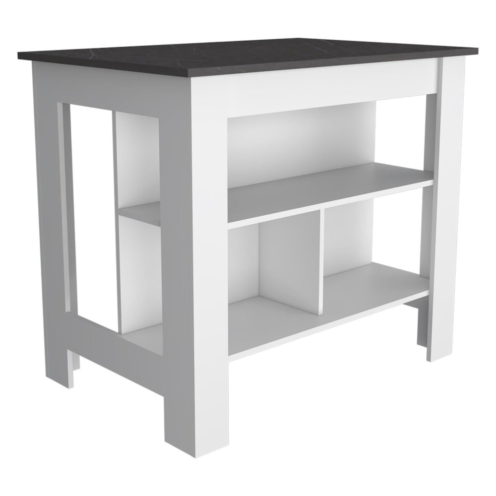 Cala Kitchen Island, Four Legs, Three Shelves White / Onyx. Picture 2