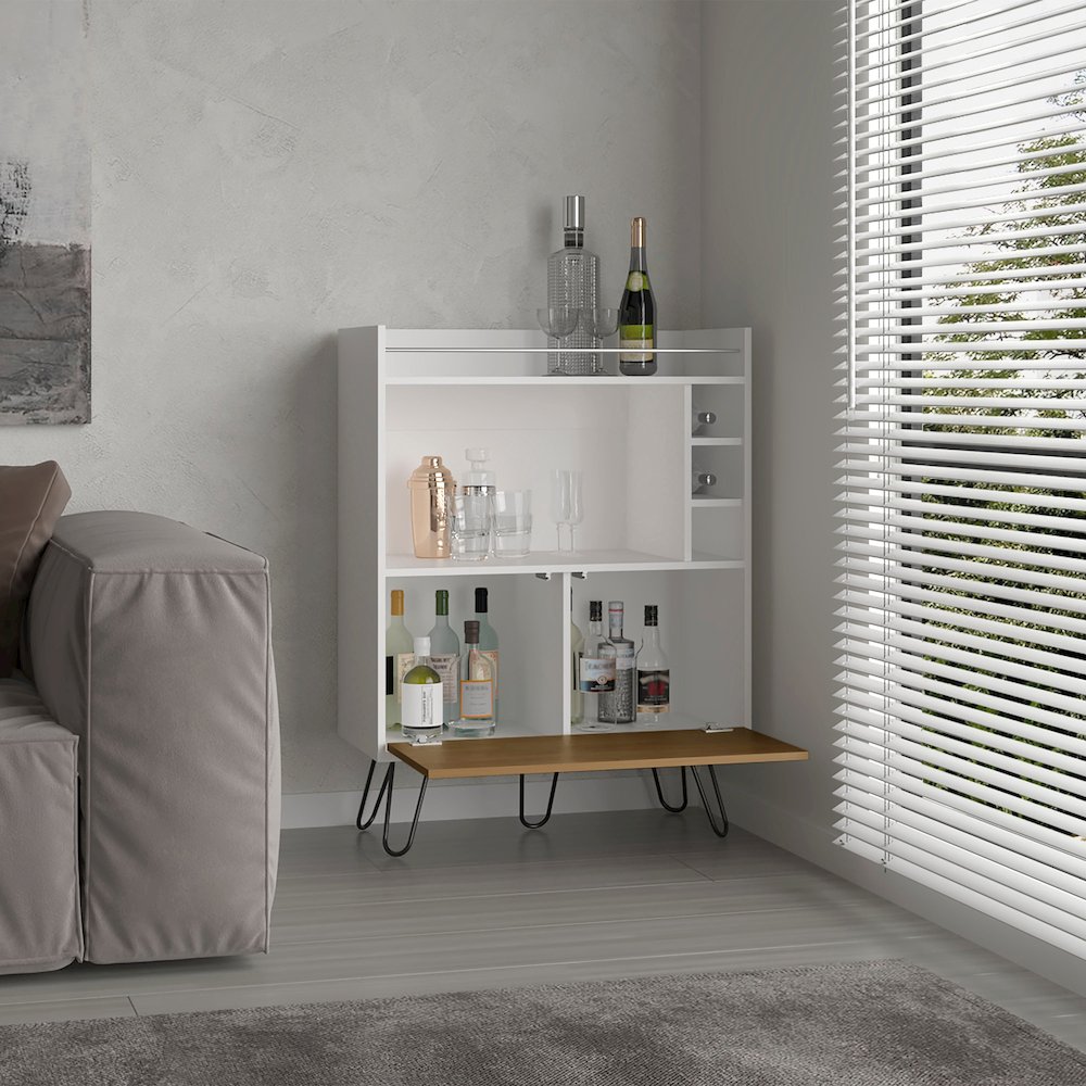 Tori 42" Tall Bar Cabinet White - Natural Oak MDF. Picture 5