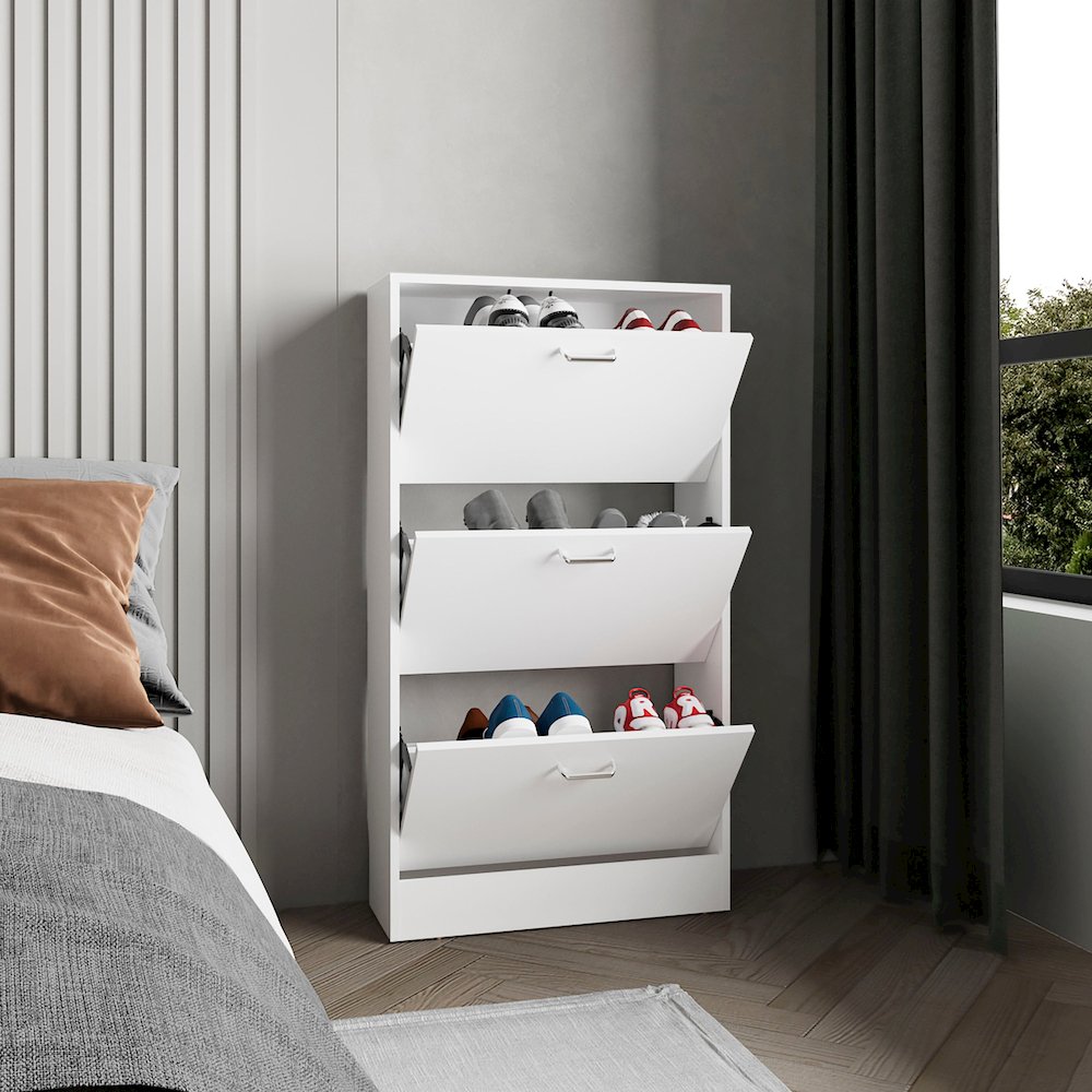 Inola High Pull Down Shoe Rack, Shoe Storage, Entryway, Bedroom, White. Picture 5