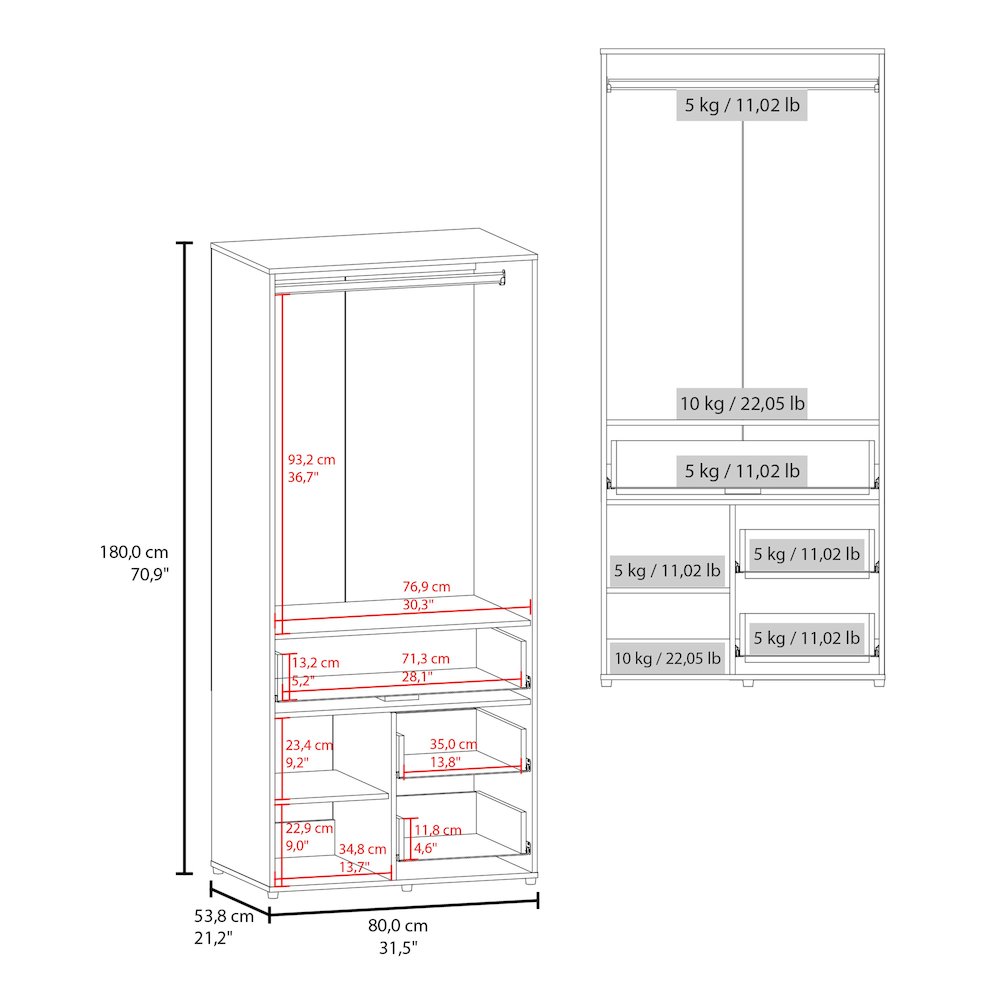 Alpine Armoire With Double Doors, Internal Shelves And Hanging Rod, Black. Picture 4