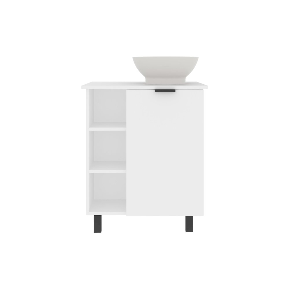 Floating  Vessel Sink Bathroom Vanity, Double Doors, And Storage Shelf, White. Picture 1