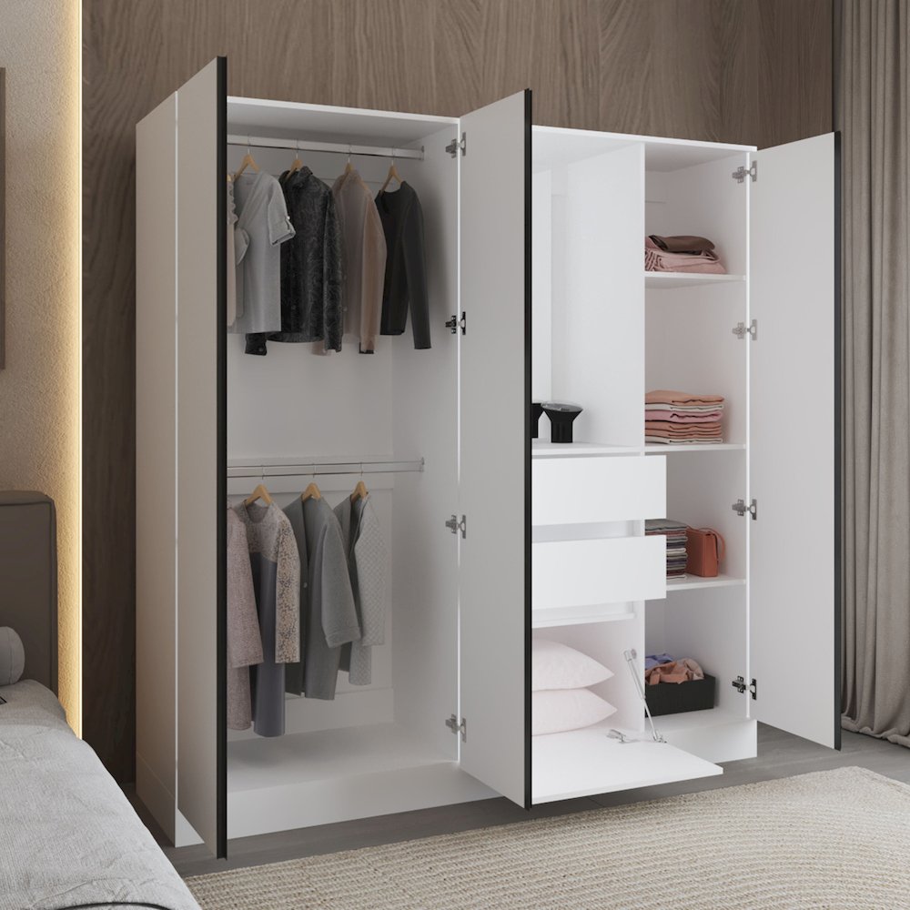 Kamelot 1,80 Armoire With Double Doors, Hanging Rod And Interior Shelves, White. Picture 5