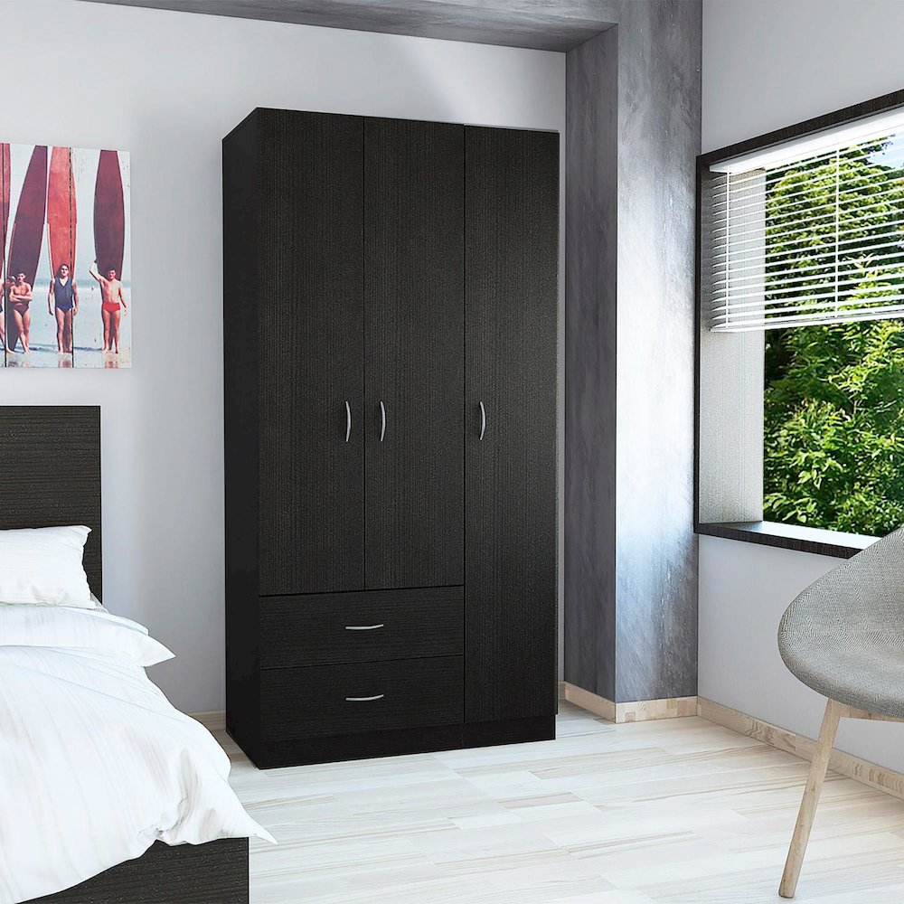 Austral Three Door Armoire Black MDF. Picture 3
