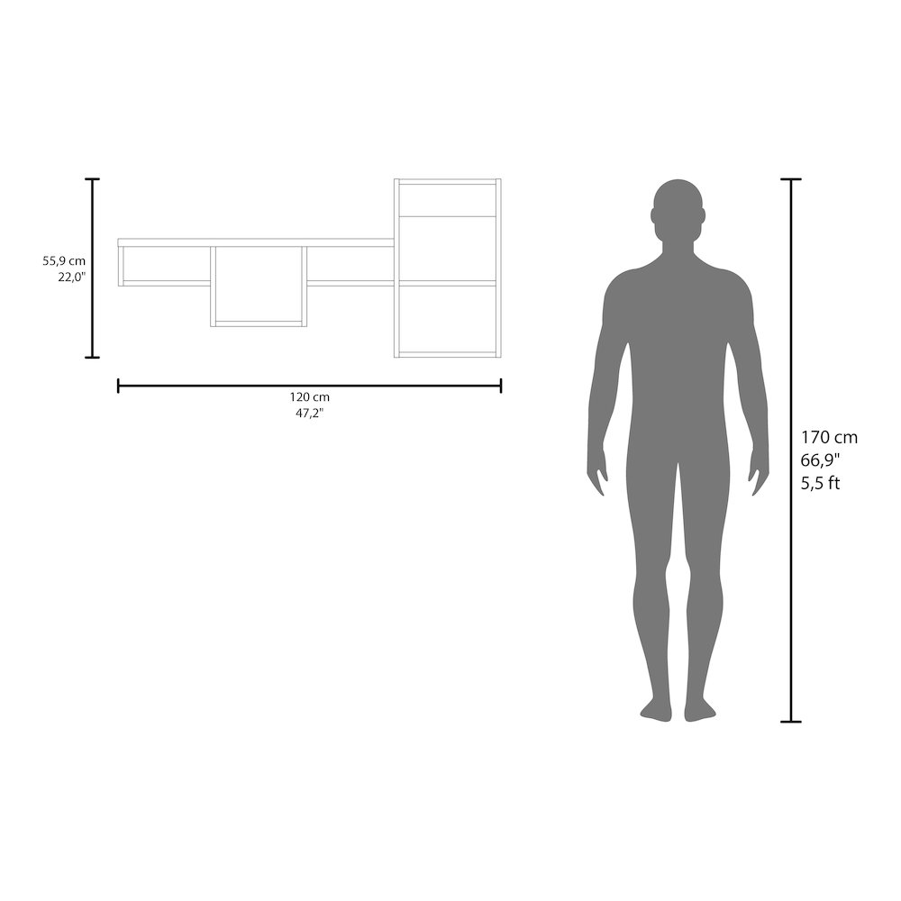 WALLSHE 47" Wide 7-Tier Wall Shelf Black Wengue MDF. Picture 3