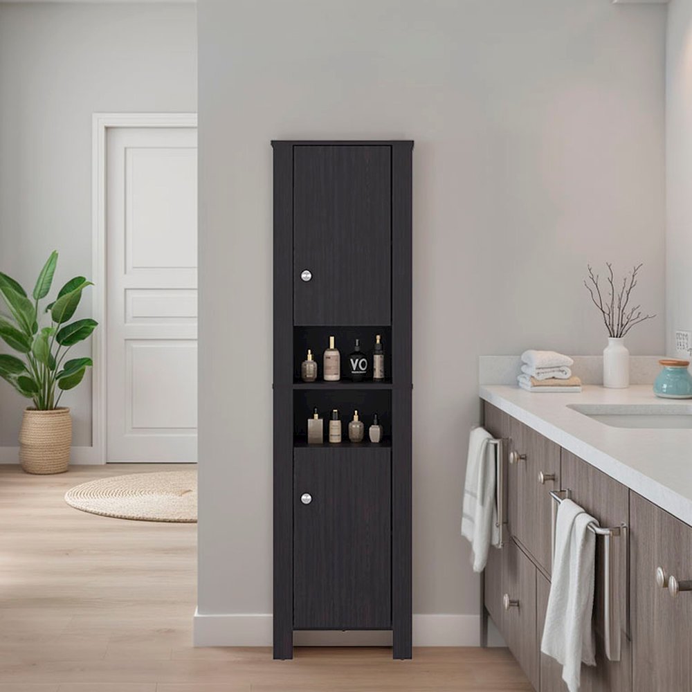 Bathroom Cabinet with Auxiliary Storage Organizer, Space-Saving, Black. Picture 4