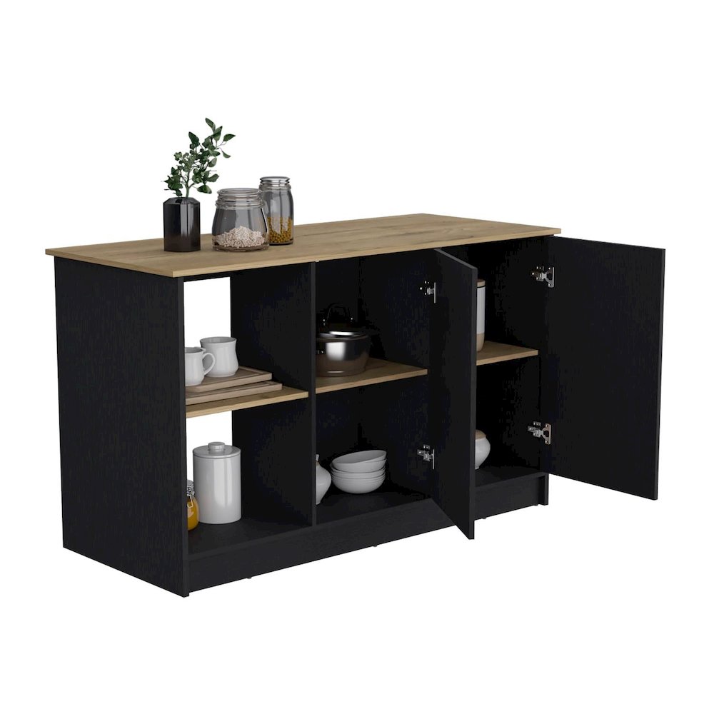 Juniper Kitchen Island Black / Macadamia MDF. Picture 1