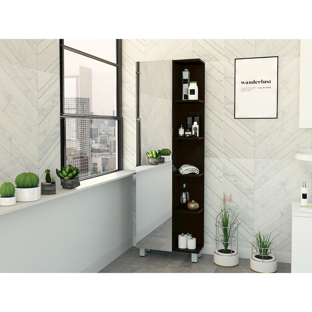 Urano Mirror Linen Cabinet Black MDF. Picture 3