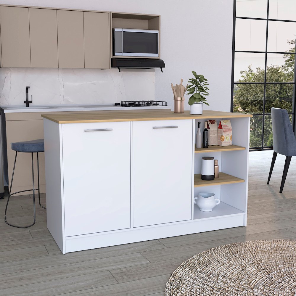 Ginger Kitchen Island White / Natural Oak MDF. Picture 4