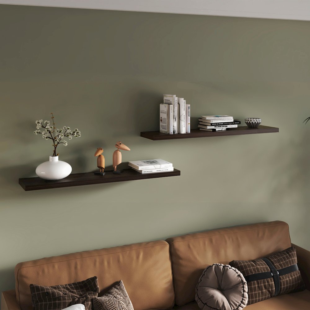 Ecco 47" Wide Floating Shelves Set Of 2, Shelves For Wall Decor, Dark Oak. Picture 5