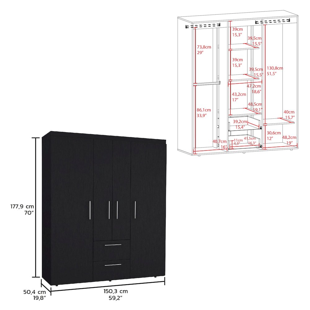 Bariloche 4-Door Armoire Black MDF. Picture 5